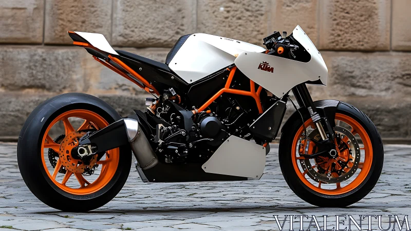 KTM sport motorcycle displays angular fairing and orange frame