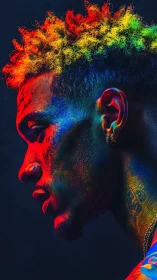 Chromatic side-profile portrait under spectral rim lighting.