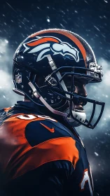 Side profile of football player in Broncos uniform.