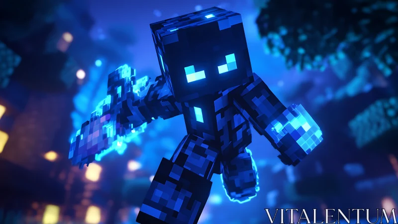 Glow-charged pixel hero streaking through a neon night sky.