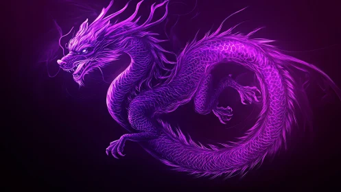 Neon purple eastern dragon on dark gradient background.