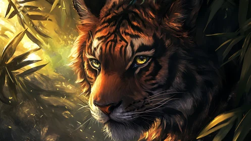 Sunlit jungle monarch drifts through molten amber shadows