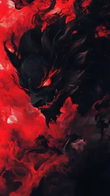 Infernal smoke-beast silhouette in red-black swirling vapor