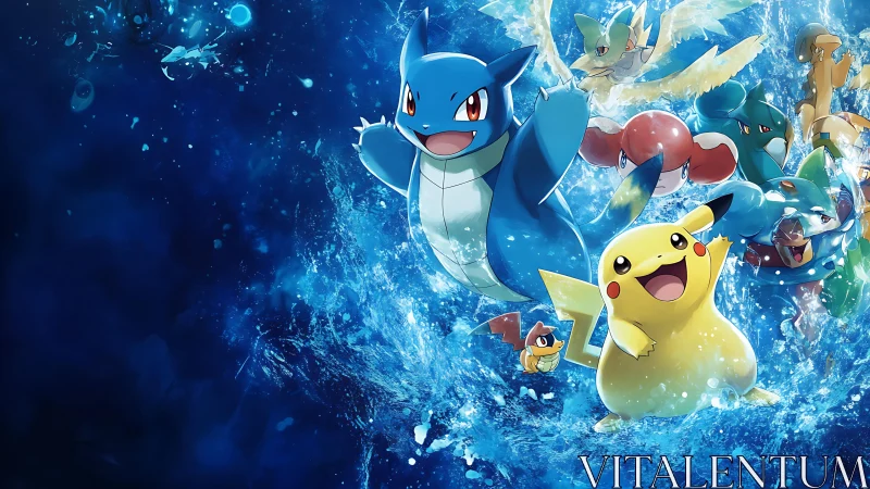 Pikachu and Squirtle lead dynamic water Pokémon splash