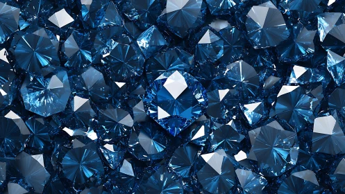Faceted blue gemstone tessellation with reflective ray geometry.