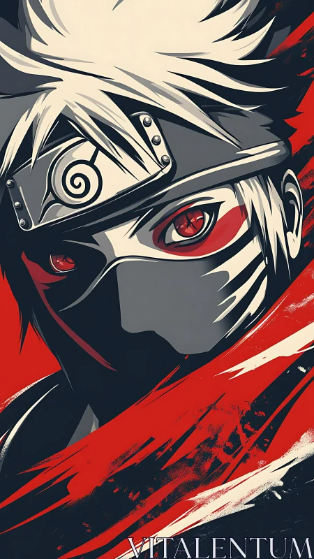 Masked anime ninja portrait radiates intense scarlet energy