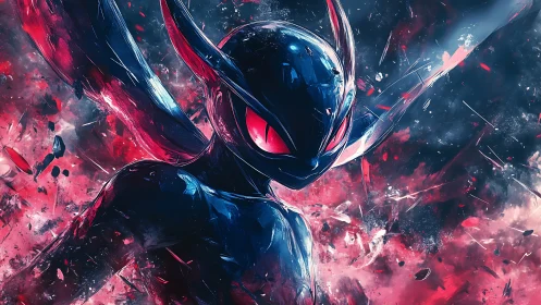 Celestial shadow creature amid explosive neon nebula storm.