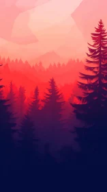 Forest Landscape at Sunset with Gradient Sky.