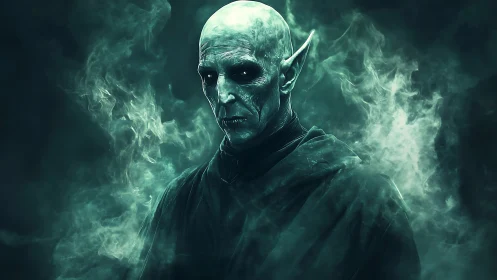 Sinister dark elf sorcerer emerges from swirling smoke.