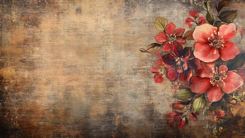 Rust-kissed wild blooms courting silence on weathered canvas.