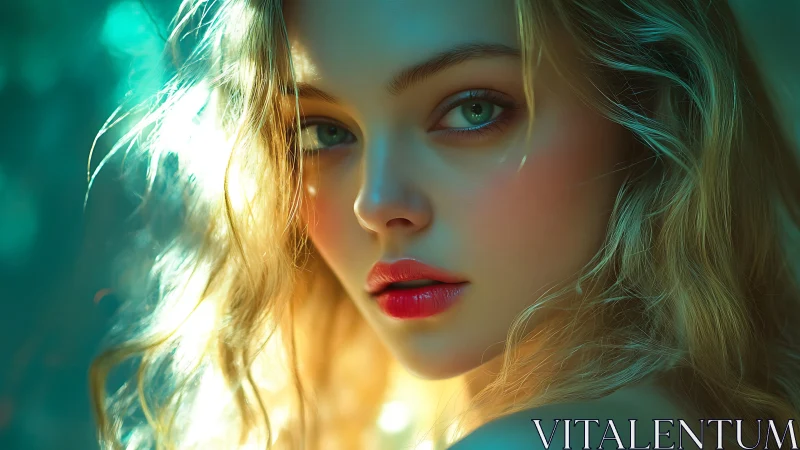 High-saturation close-up portrait uses teal-gold rim lighting and soft bokeh
