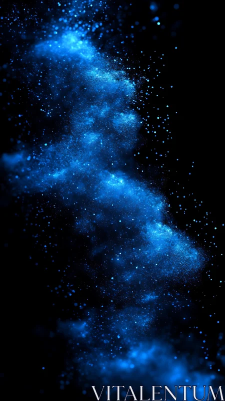 Blue cosmic dust stream over deep black void background.