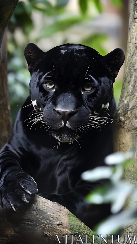 Black Panther's Piercing Gaze Through Forest Sanctuary