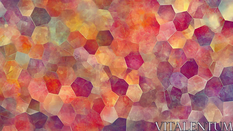 Polygonal mosaic glows with layered warm chromatic light.