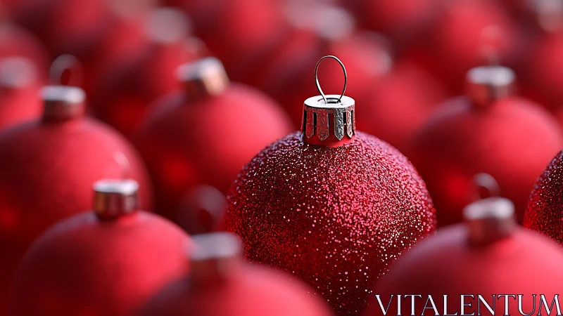 Red ornament spheres form a shallow depth of field arrangement