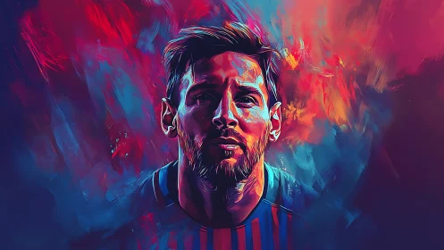 Vibrant digital portrait under neon brushstroke storm.