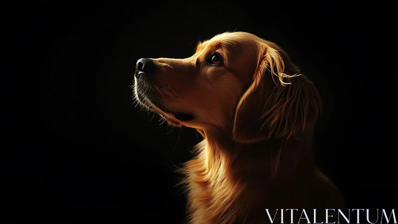 Golden retriever portrait uses dramatic low key side light