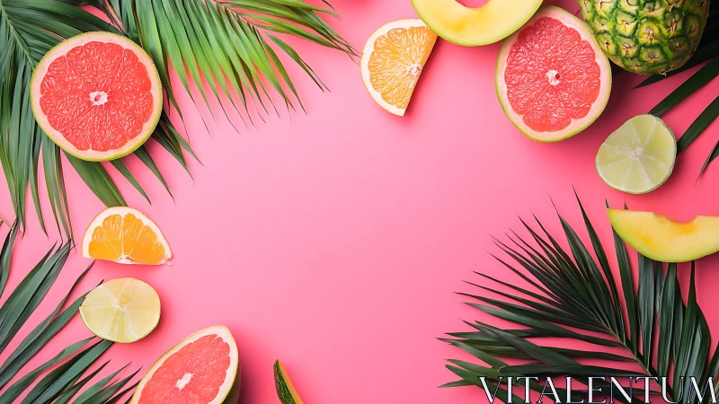Tropical citrus slices frame a bright pink summer backdrop.