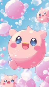 Bubble-bright pink puff friends drifting through sunny skies.