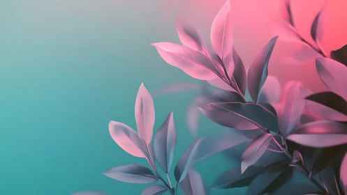 Soft pastel foliage under teal and rose gradient light.