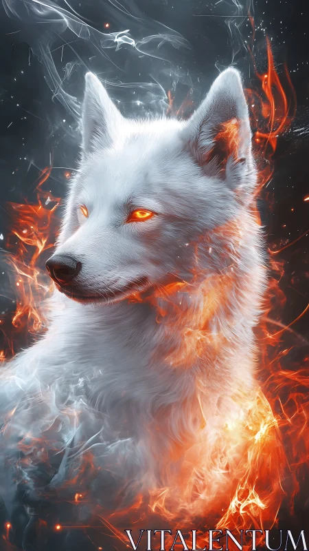 Ember-eyed frost wolf quietly braids fire and smoke