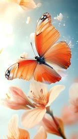 Digital butterfly study on soft-focus floral vertical field.