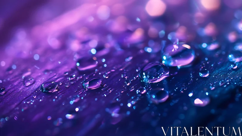 Macro view shows water droplets on a smooth reflective surface