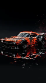 Midnight inferno muscle car drifting through liquid neon night.