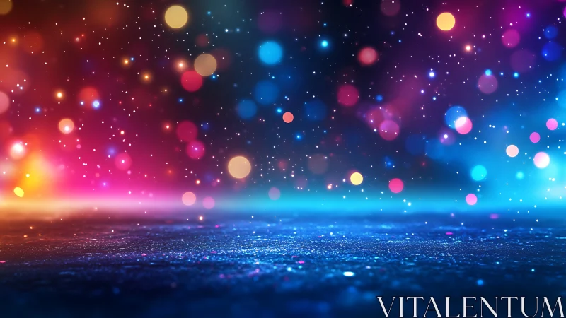 Colorful bokeh lights drift above a glowing abstract surface