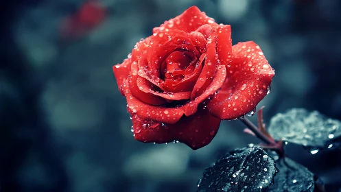 Red Rose Kissed by Rain: Nature's Delicate Beauty.