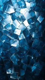 Overlapping blue glass shards form dense reflective mosaic field