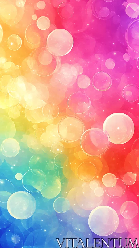 Iridescent rainbow bubbles drift across luminous spectrum.
