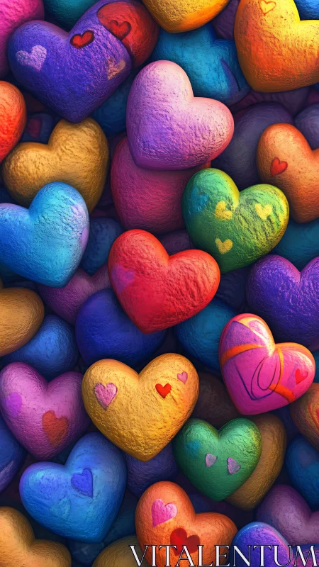 Colorful 3D Heart Cluster with Painted Love Symbols