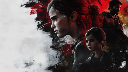 Scarlet echoes of survivors in a fractured painted wasteland.