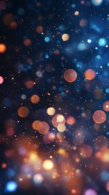 Defocused warm bokeh lights on dark blue abstract background.