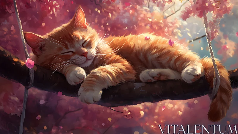 Ginger Reverie: Feline Dreams on Blossom Ropes.
