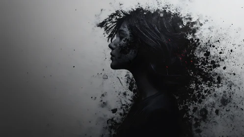 Shifting shadows cradle a thoughtful woman in dark splashes