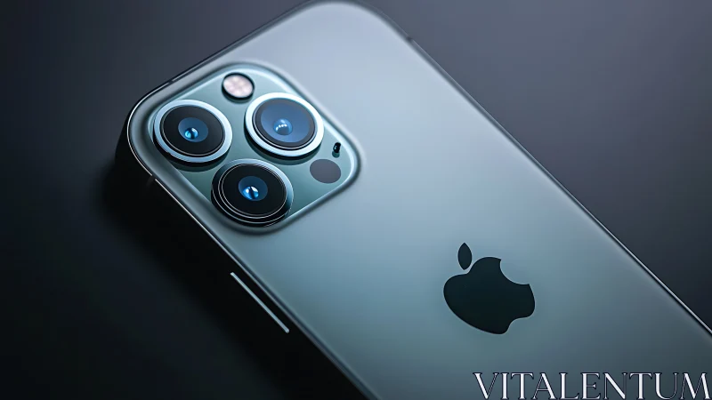 iPhone Pro camera system detail on slate background.