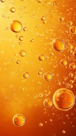 Macro oil droplets suspended in luminous amber liquid field.