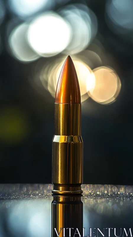 Single bullet cartridge is vertically positioned on reflective surface