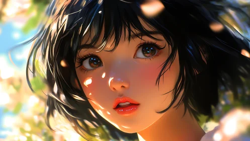 Anime portrait with luminous bokeh and soft rim lighting.