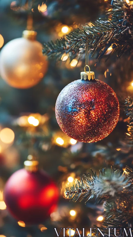 Macro depth-of-field study of glittered red Christmas bauble decor