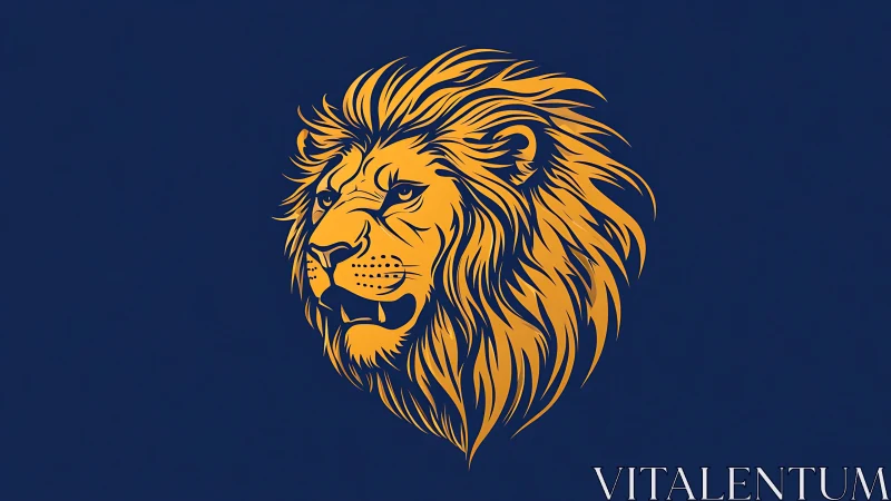 Lion head vector illustration shows stylized golden portrait