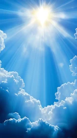 Sunlight penetrates cumuliform clouds in a digitally rendered sky