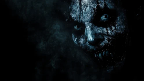 Nocturnal demonic visage with decayed teeth and corroded flesh