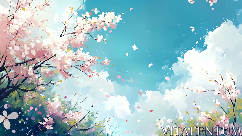 Digital rendering depicts cherry blossoms against blue sky