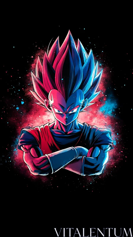 Bicolor energy warrior portrait with chromatic rim lighting.