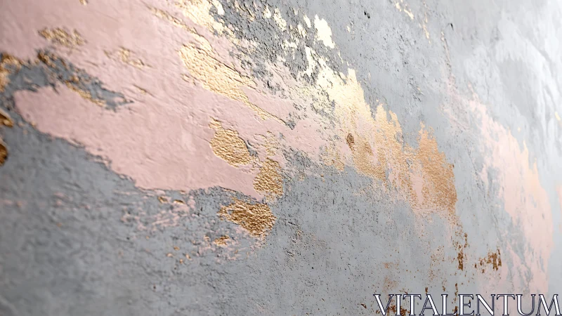 Abstract metallic wall art with gold, blush pink, and gray texture.