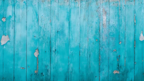 Weathered turquoise wooden planks with peeling paint wall.