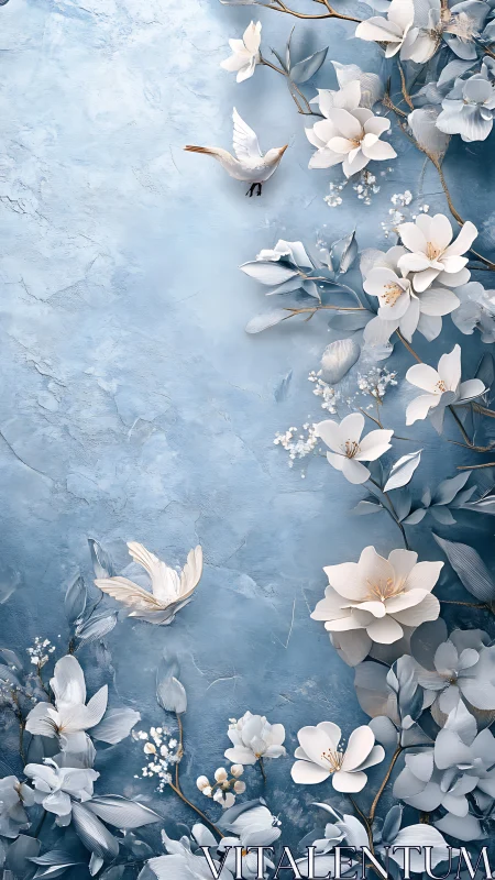 Ivory Petals Dance Across Tranquil Blue Surface Reverie